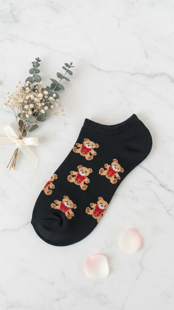 Teddy Bear Ankle Socks: Black *SALE*
