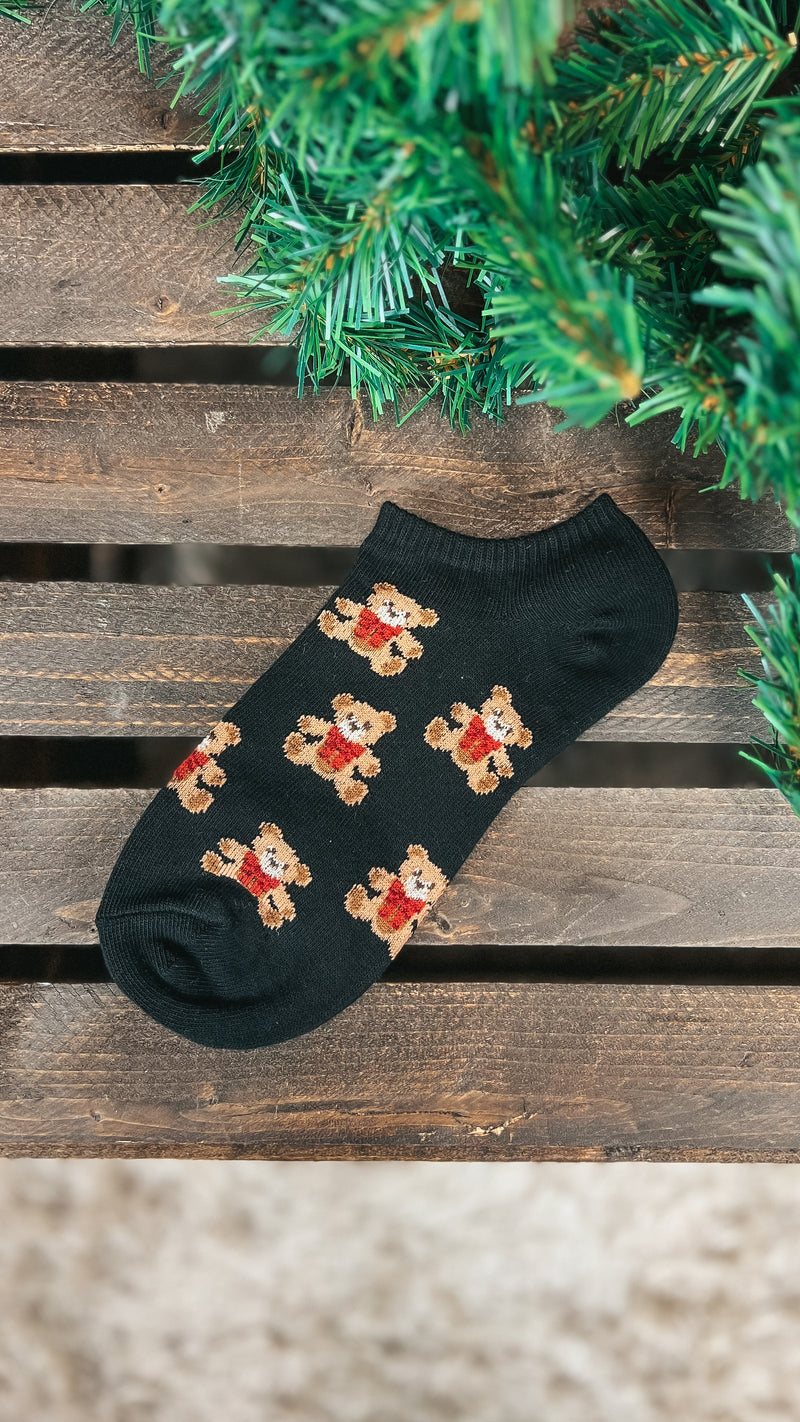 Teddy Bear Ankle Socks: Black *𝗗𝗢𝗢𝗥 𝗖𝗥𝗔𝗦𝗛𝗘𝗥*