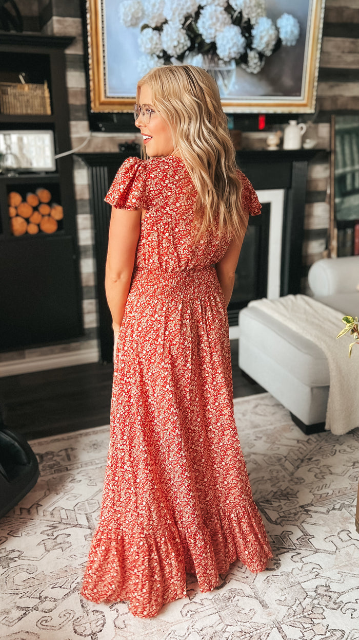 Cassandra Floral Maxi Dress: Burnt Orange *SALE*