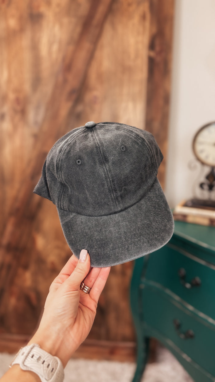 Jessie Faded Denim Baseball Hat: Black