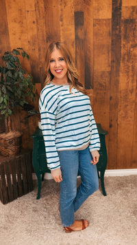 Mariah Stripe Long Sleeve | Teal & Ivory