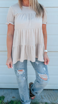Dolly Babydoll Top: Beige
