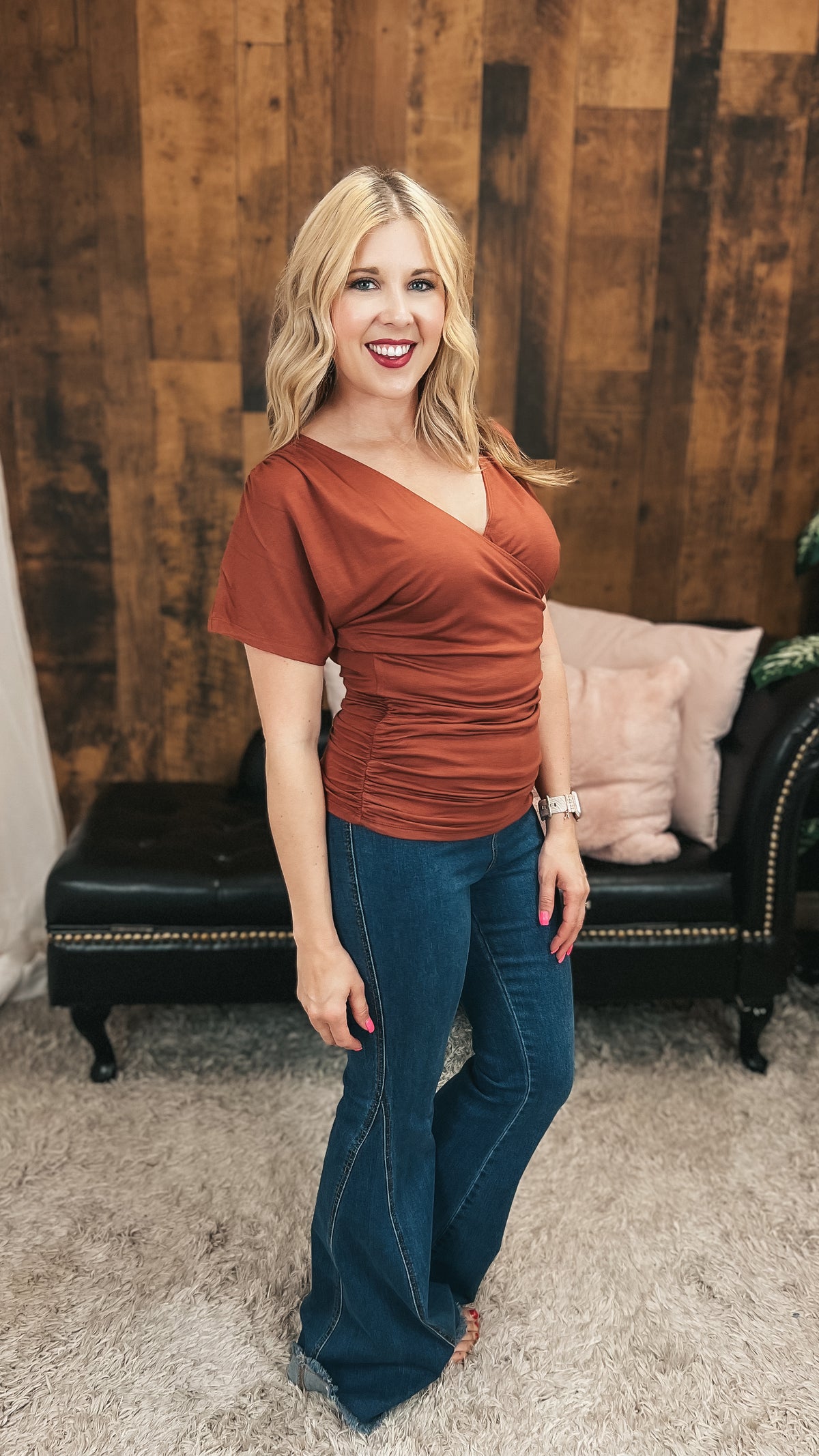 Anne-Marie | Cross Over Tee | Brown