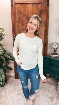 Colleen Ribbed Henley Long Sleeve | Cream