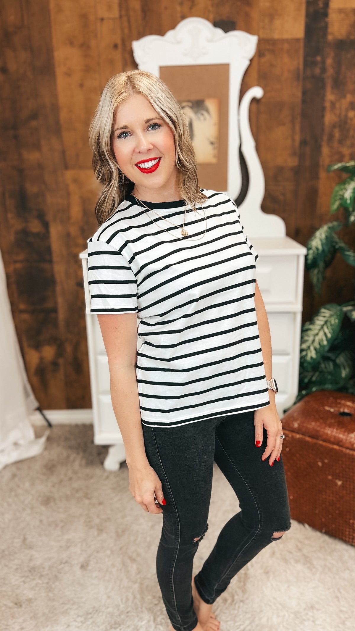 Brittany Striped Tee | Black & Ivory
