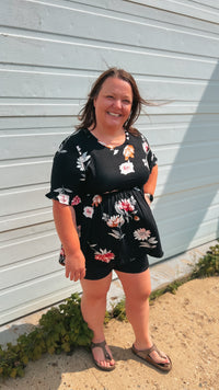Winnie Babydoll Top: Black Floral