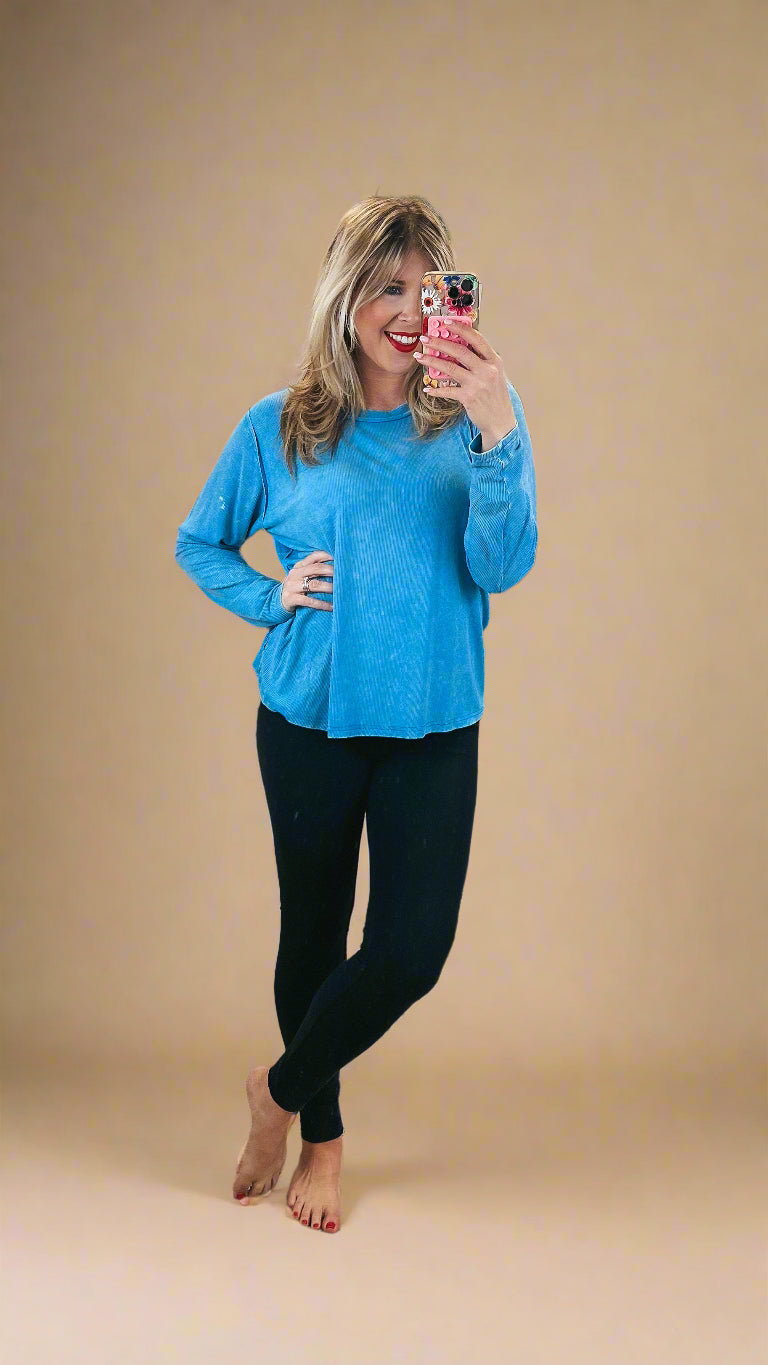 Melanie Ribbed Long Sleeve: Sky Blue *SALE*