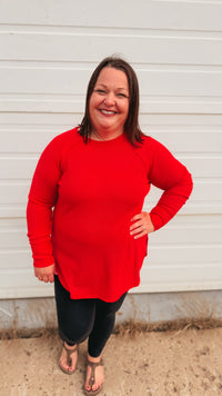 Leslie Waffle Long Sleeve | Red