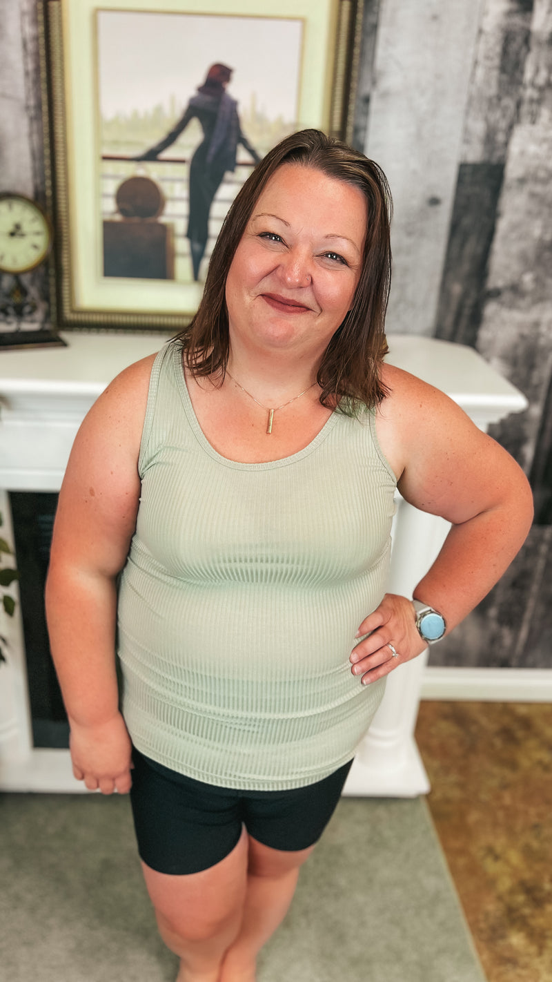 Rynlee Ribbed Tank Top: Sage