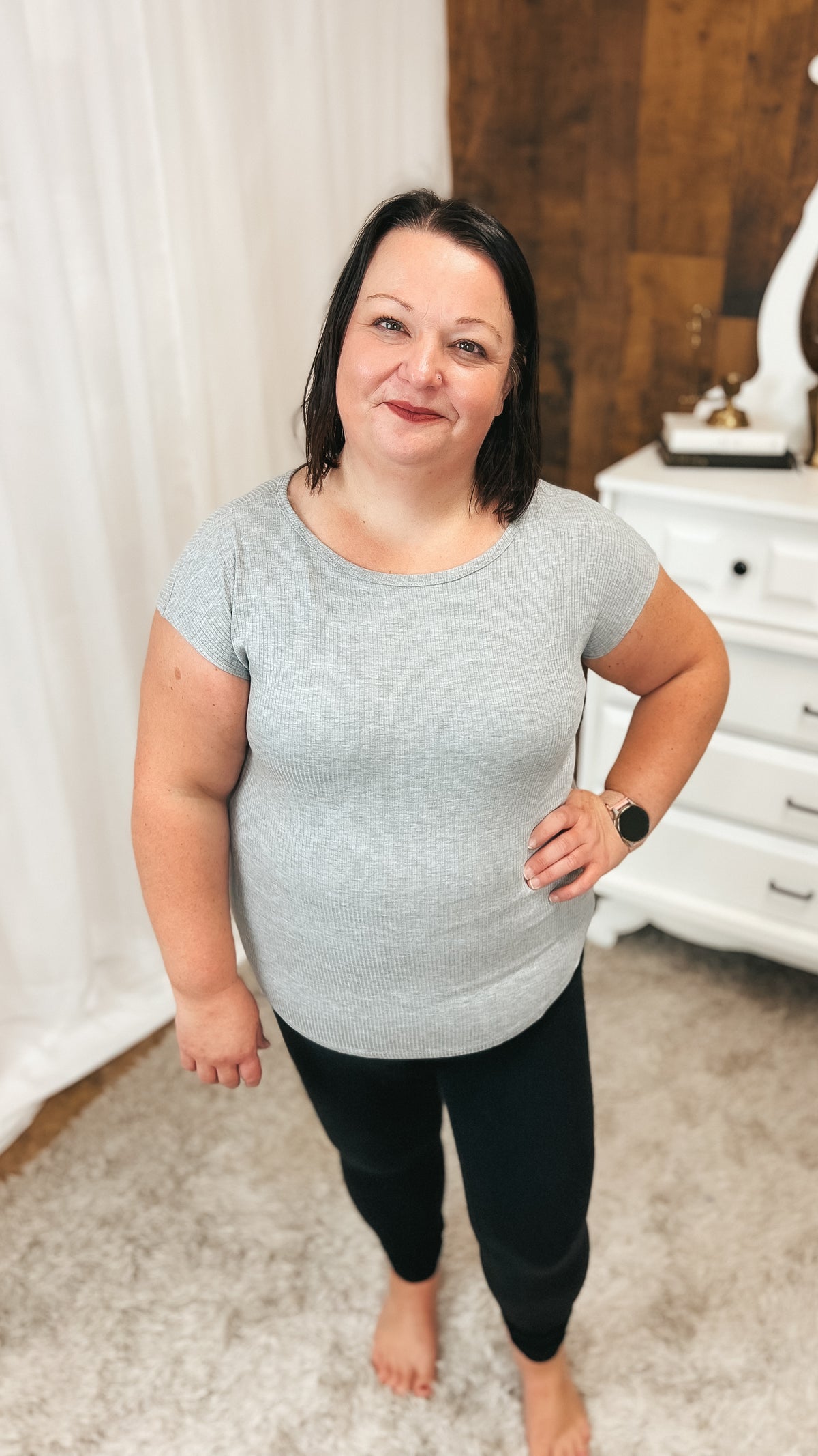 Melanie Ribbed Tee | Heather Grey