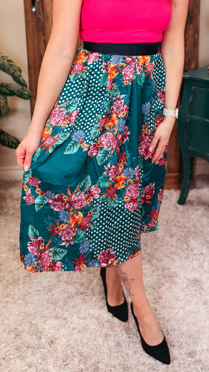 Gracy Floral Skirt | Teal