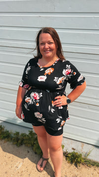 Winnie Babydoll Top: Black Floral
