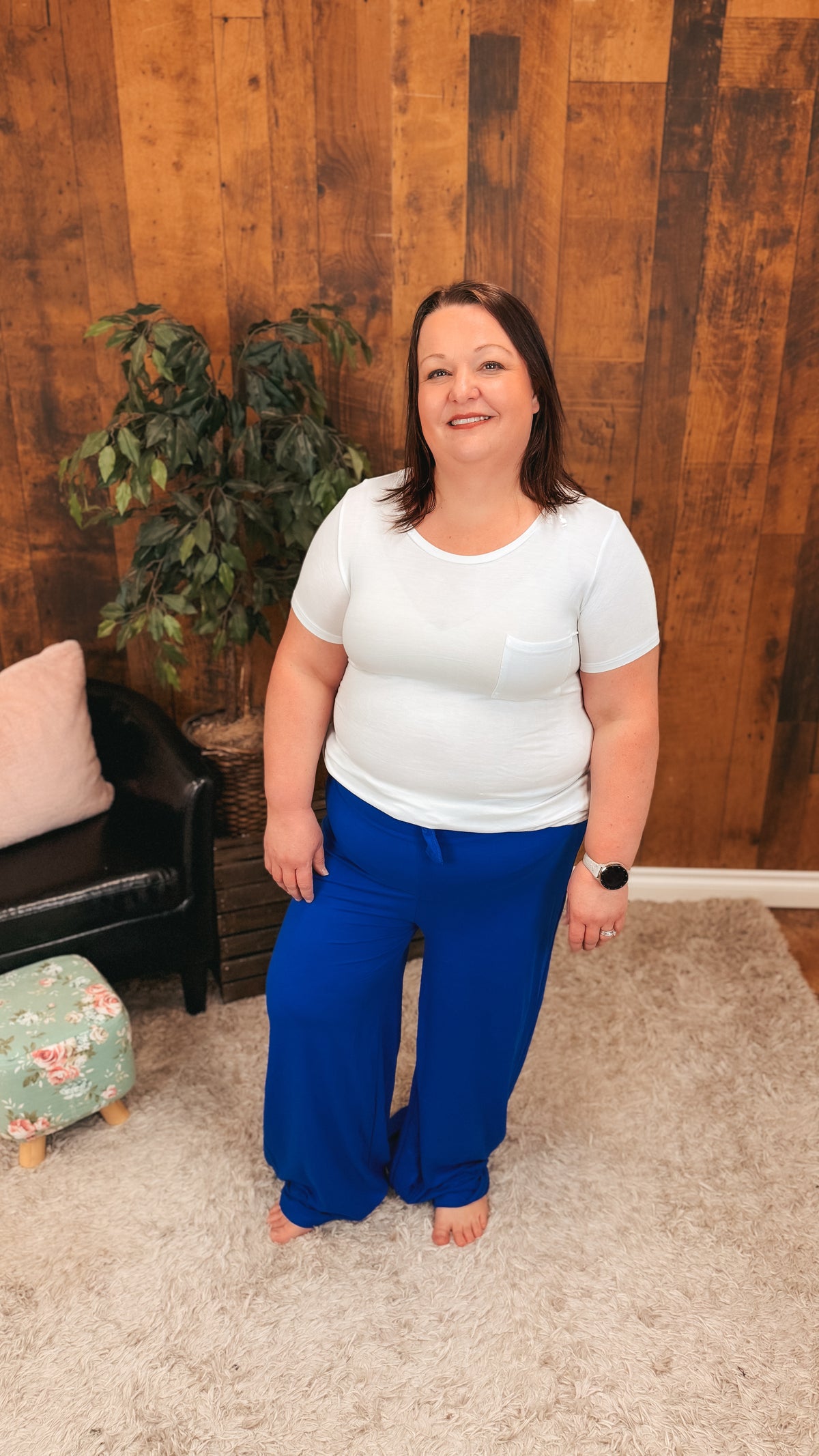 Stephanie Stretch Paper Bag Pants | Royal Blue