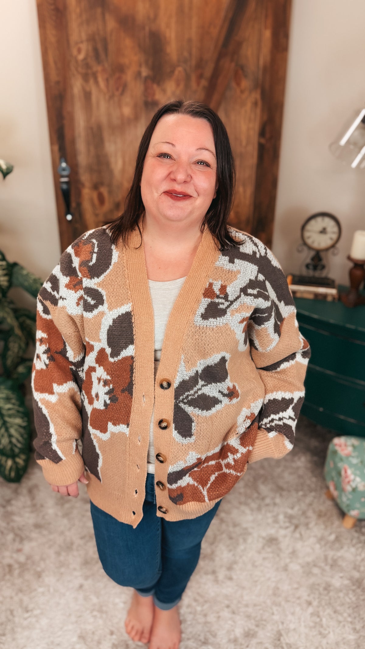 Jessica Floral Cardigan | Taupe