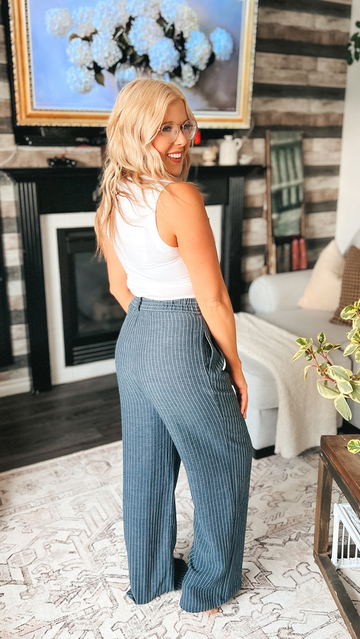 Gracy Pinstripe Dress Pants | Navy