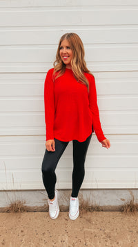 Leslie Waffle Long Sleeve | Red