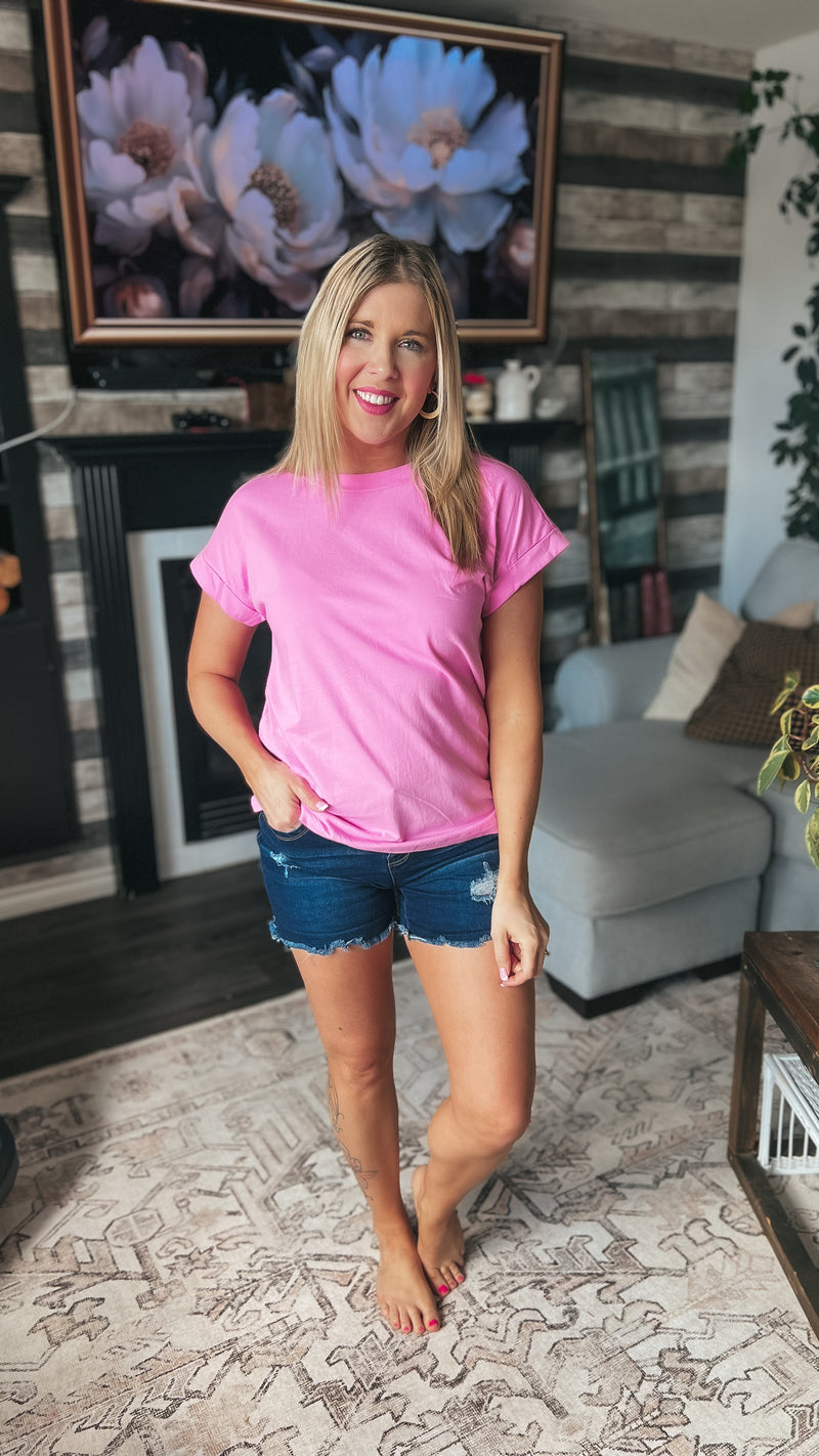 Joanne Rolled Cuff Tee | Pink