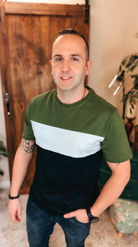 Peter Color Block Tee: Olive & Black