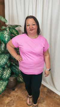 Joanne Rolled Cuff Tee | Pink