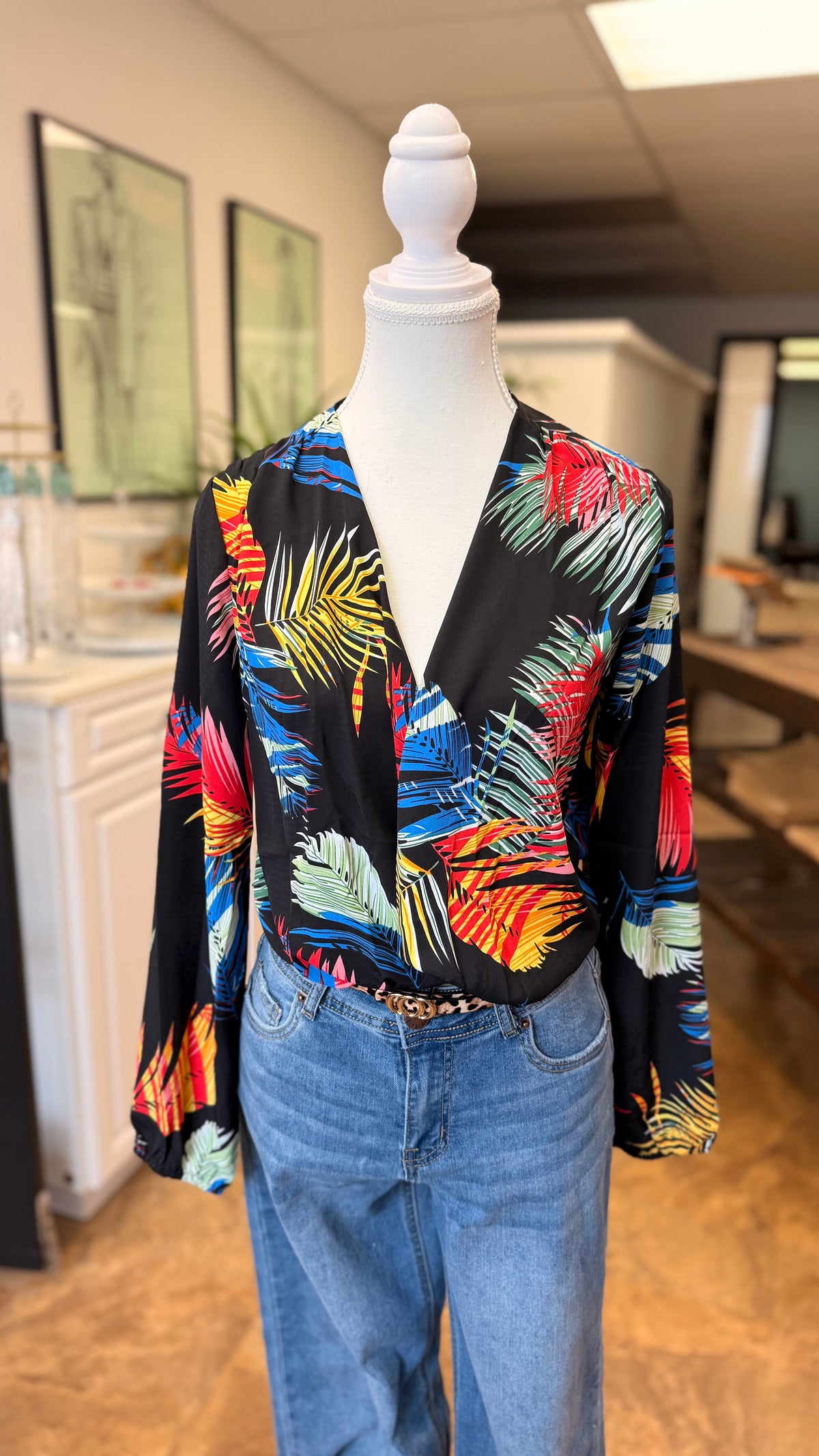 # 12 - Black Floral Bodysuit| S | SAMPLE SALE