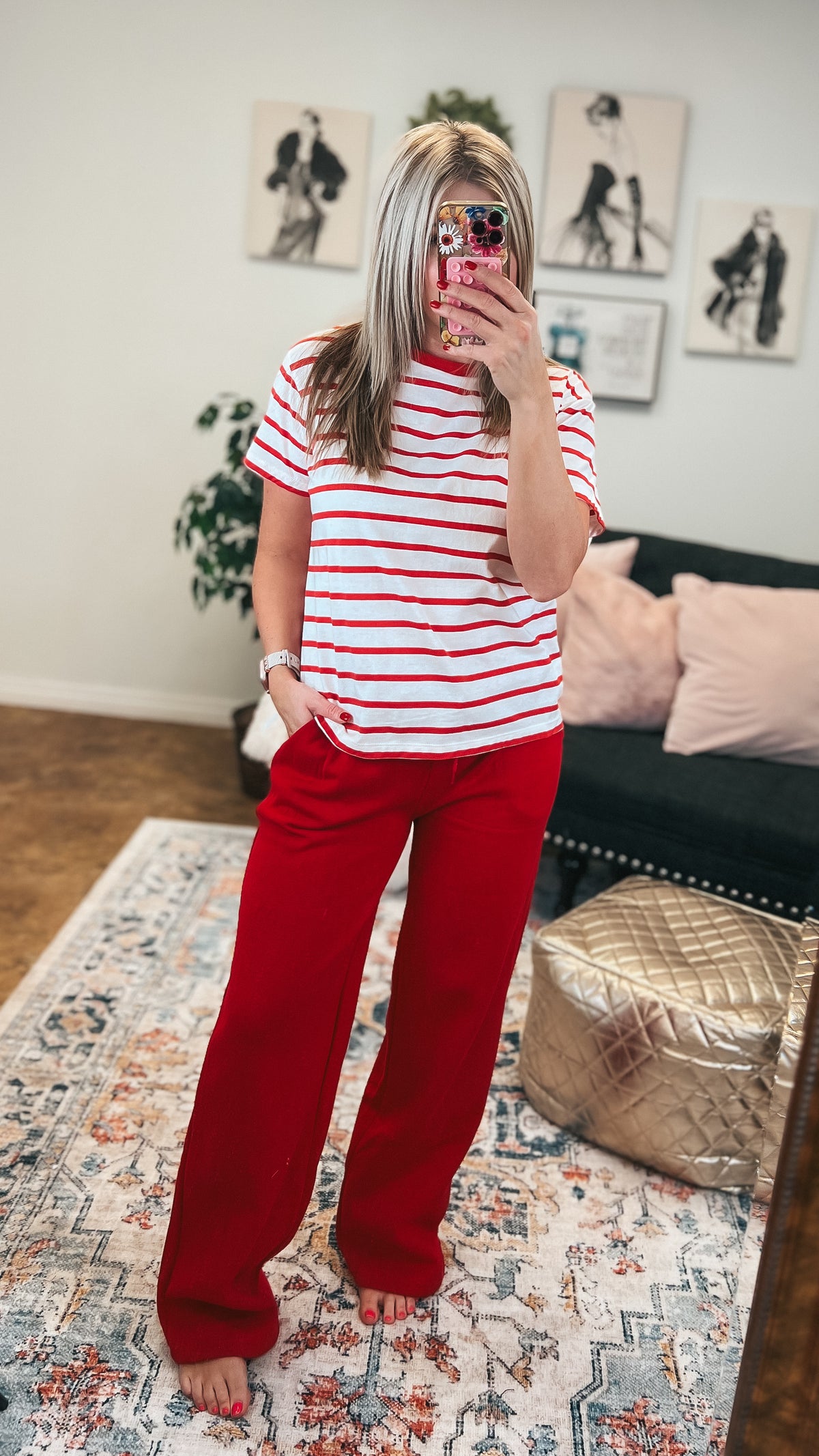 Jodie Wide Leg Jogging Pants | Red