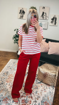 Jodie Wide Leg Jogging Pants | Red