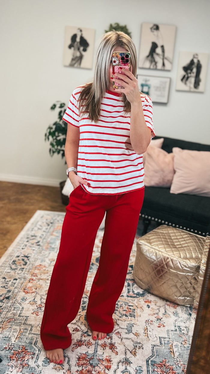 Jodie Wide Leg Jogging Pants | Red