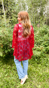 Rosemary Lace Cardigan | Red