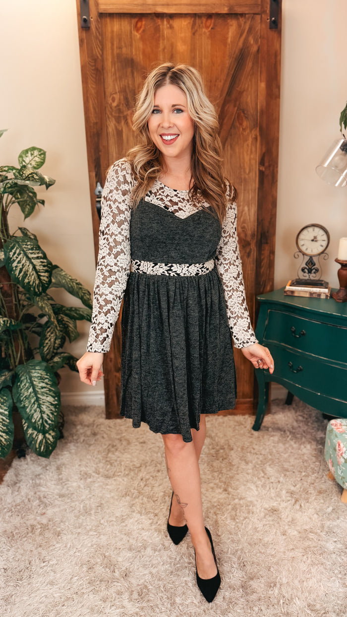 Lacey Lace Dress | Charcoal