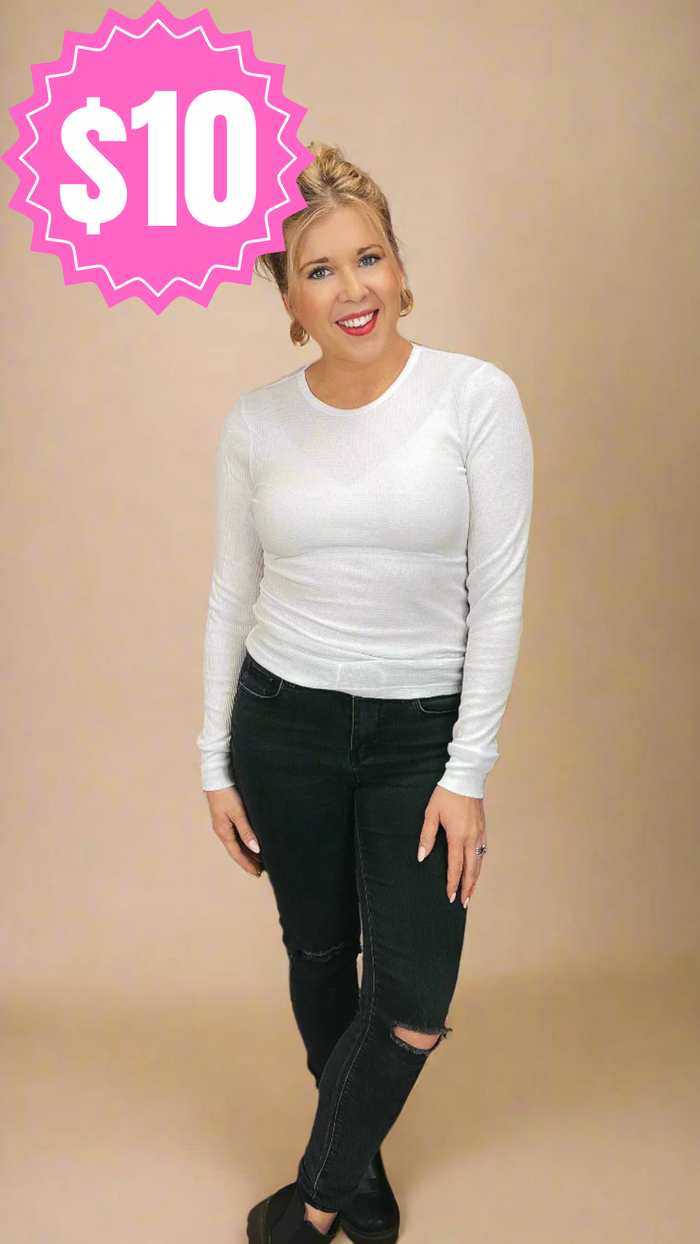 Amanda Waffle Long Sleeve: White *SALE*