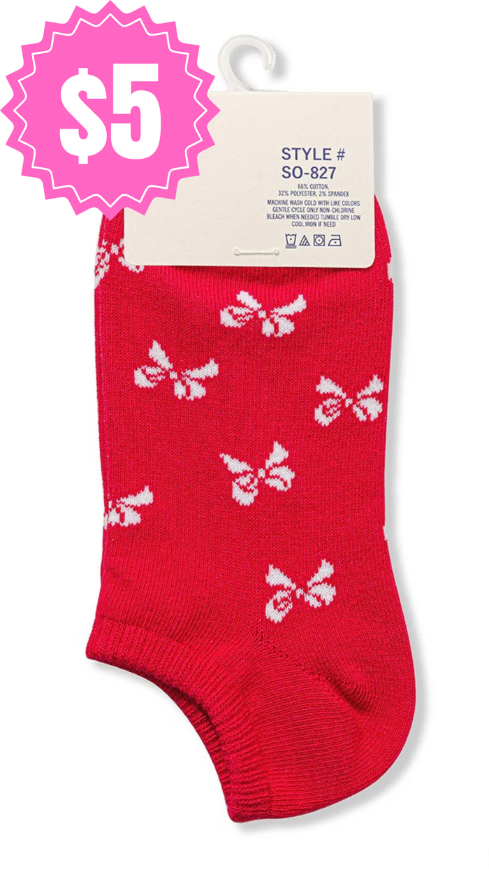 Bow Printed Ankle Socks: Red