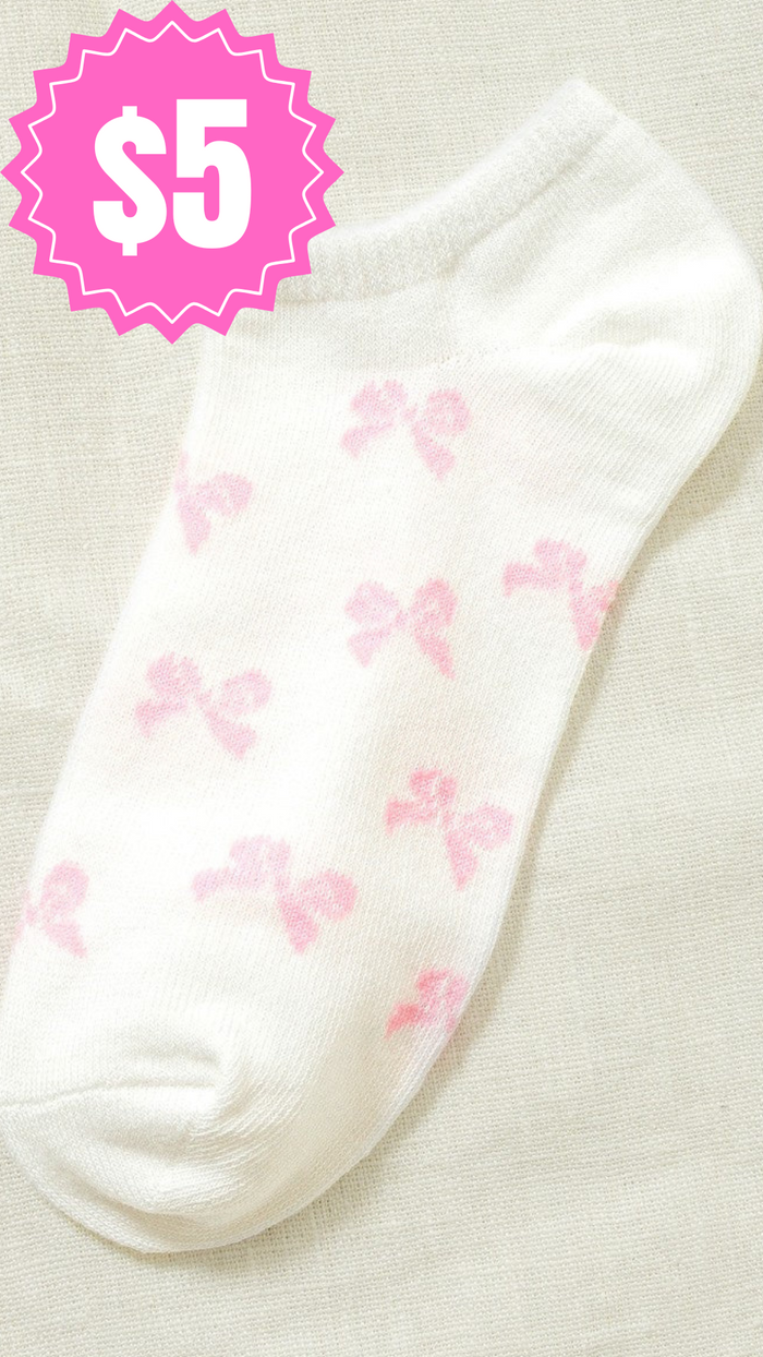 Bow Printed Ankle Socks: White
