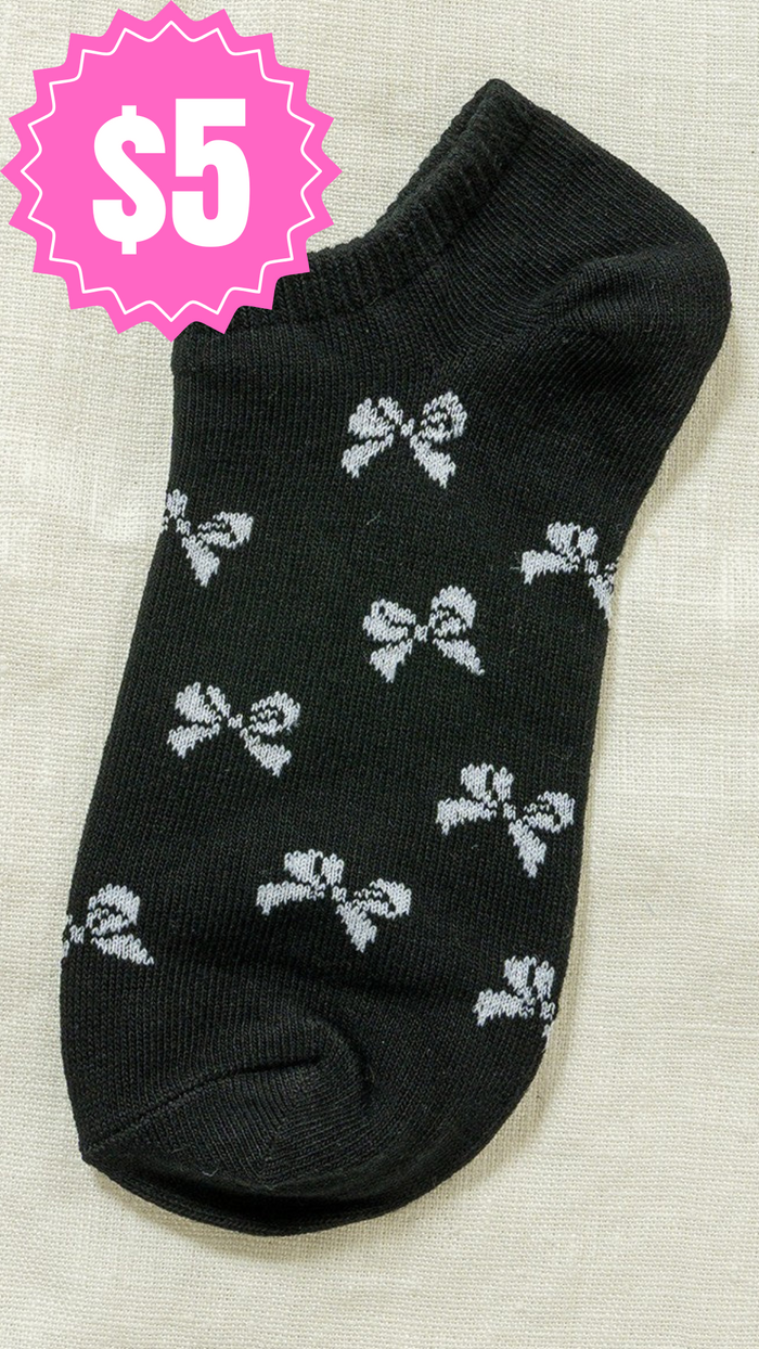 Bow Printed Ankle Socks: Black