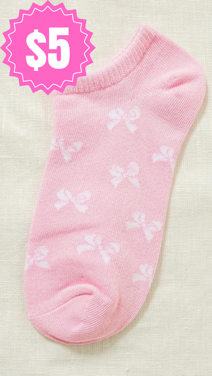 Bow Printed Ankle Socks: Pink
