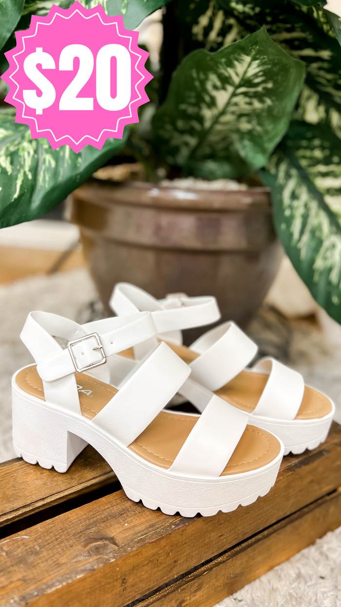 Cher Chunky Heel Sandal: White *SALE*
