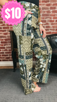 Penny Ribbed Printed Pants: Green *SALE*