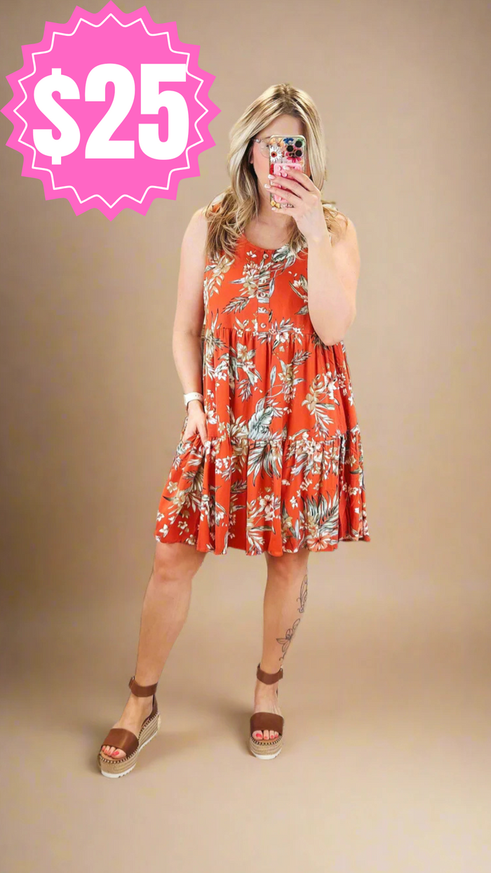 Angelina Floral Dress: Orange *SALE*
