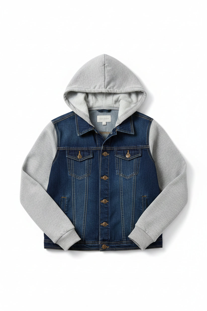 Cam Hooded Denim Jacket | Dark Blue