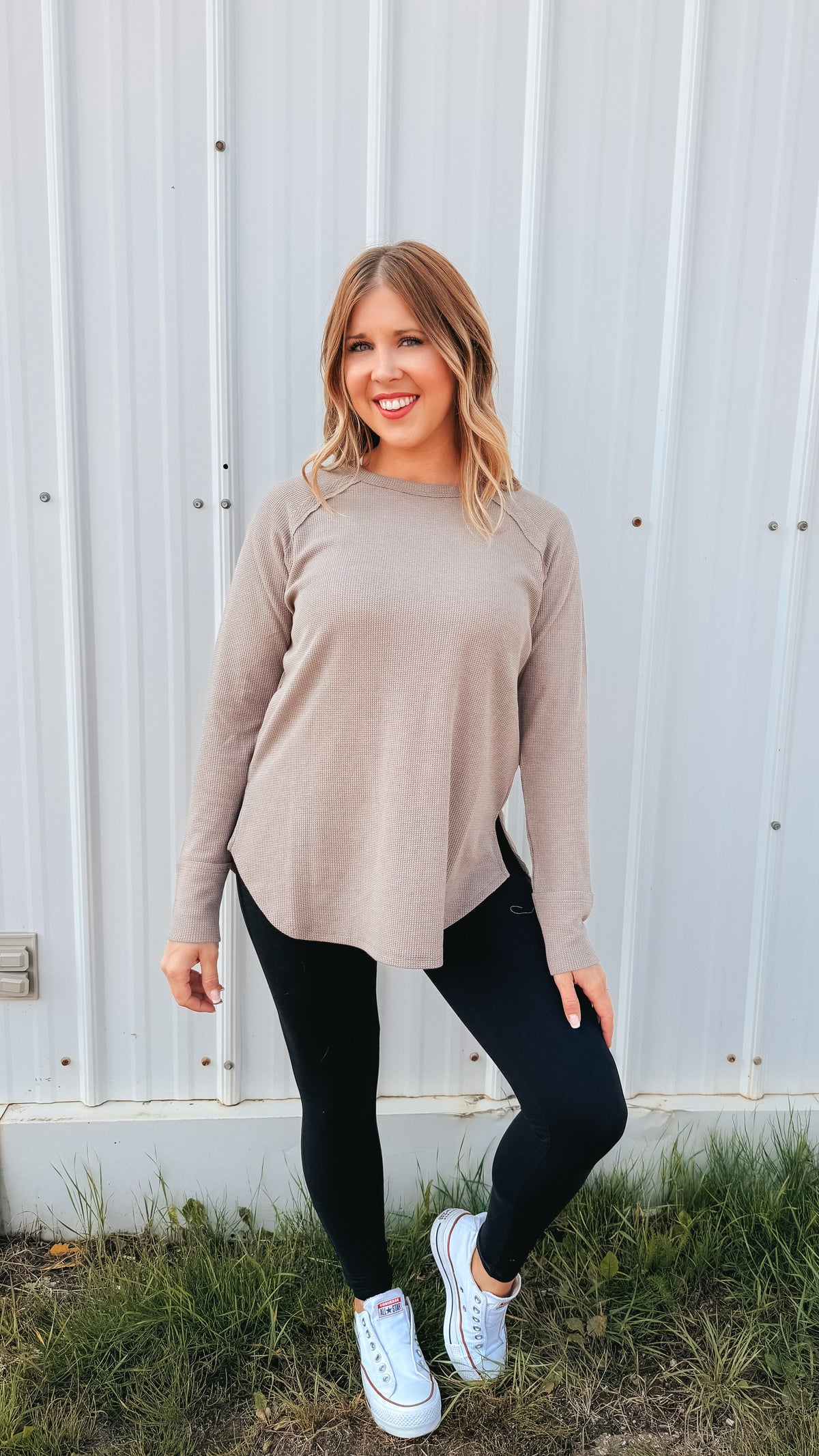 Leslie Waffle Long Sleeve | Taupe