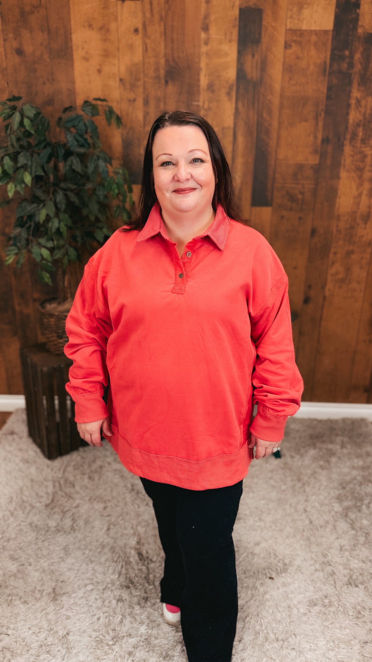 Shelly Collared Sweatshirt | Coral
