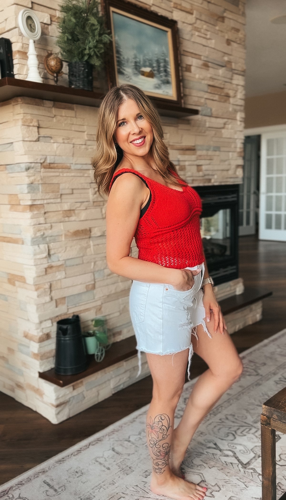 Aislynne Crochet Tank Top | Red