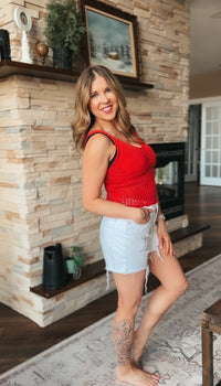 Aislynne Crochet Tank Top | Red