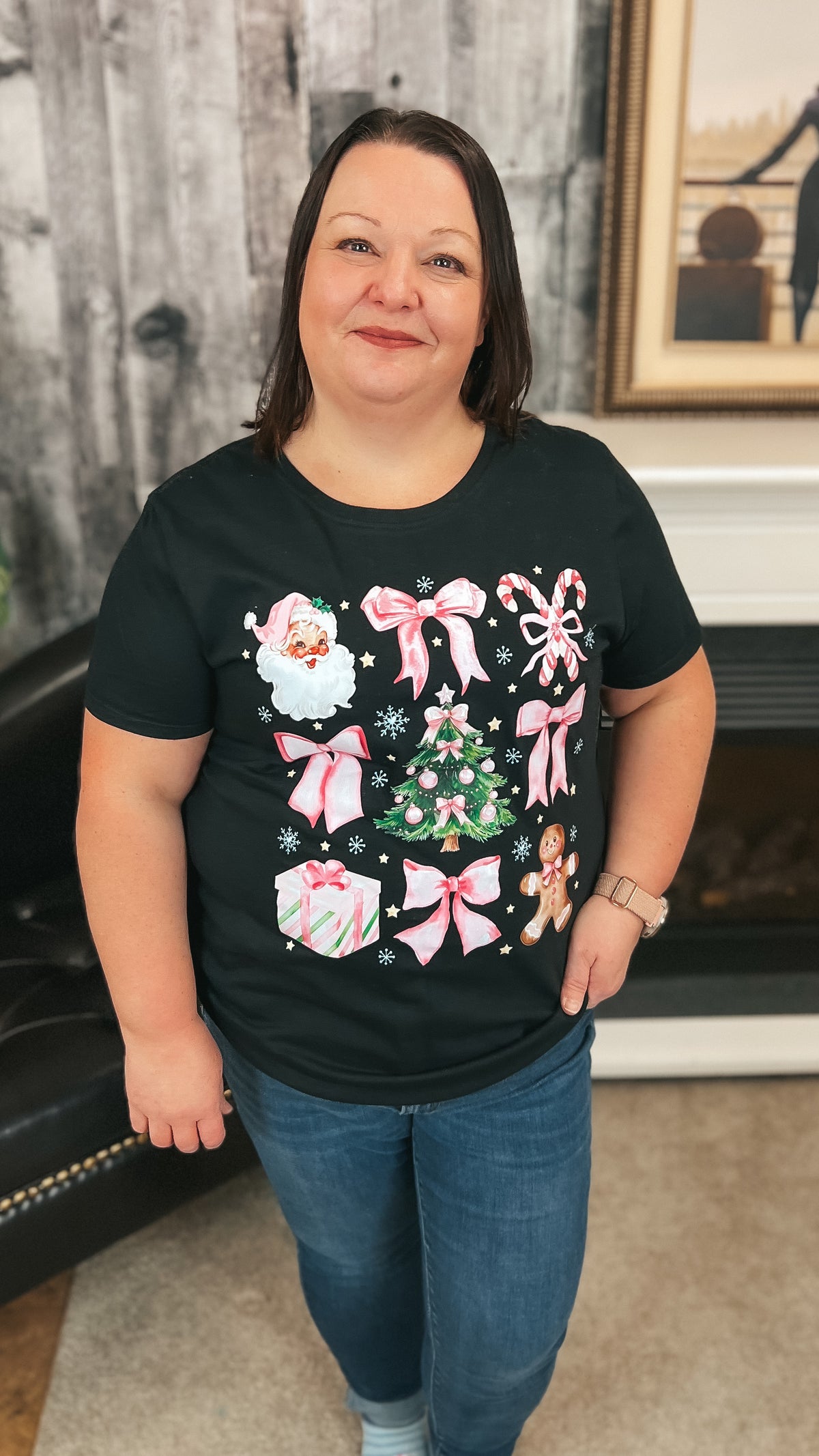 Pink Santa Tee| Black