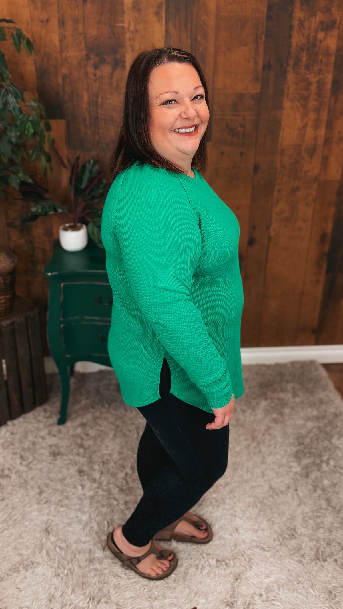 Leslie Waffle Long Sleeve | Kelly Green