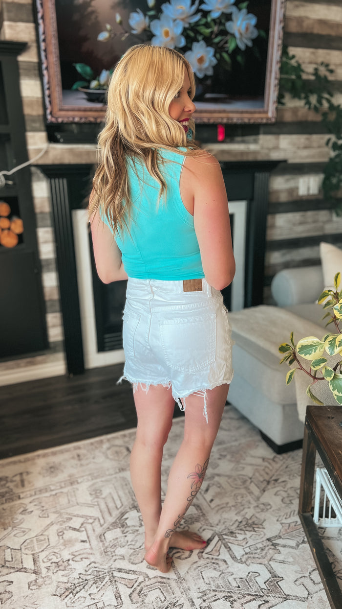 Tamara Ribbed Tank Top: Mint Sky
