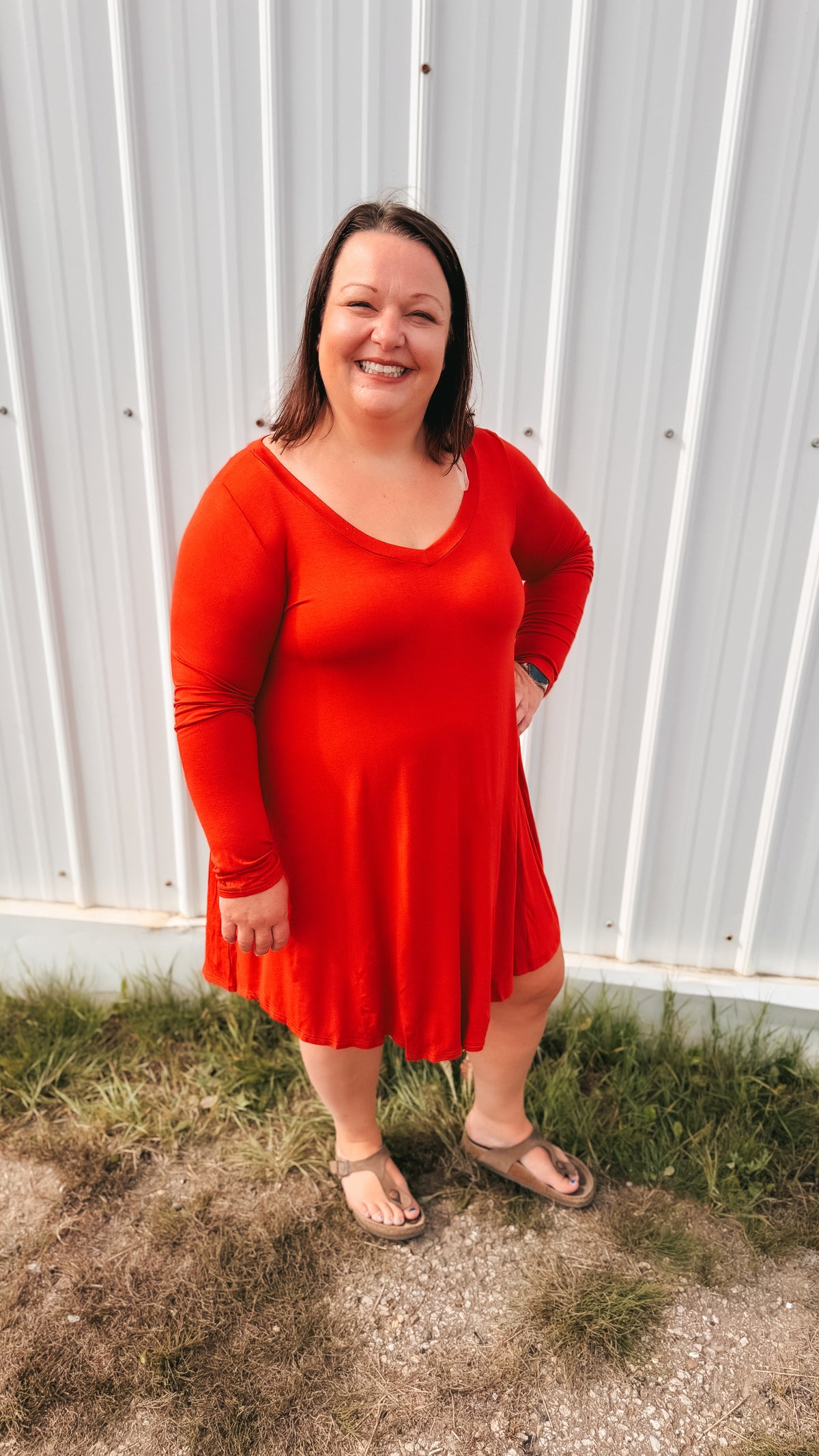 Violet Long Sleeve T-Shirt Dress | Burnt Rust