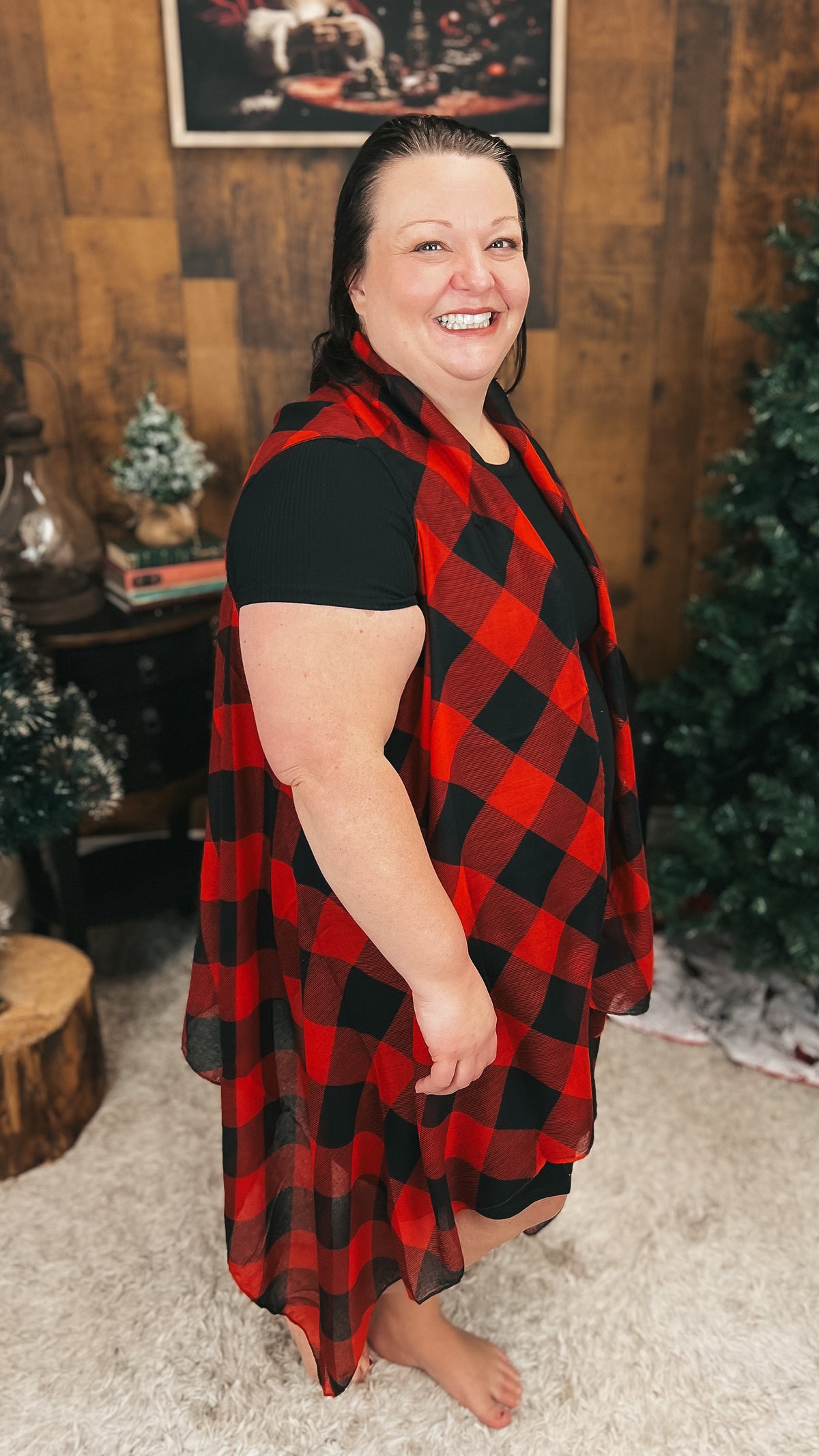 Chantelle Buffalo Plaid Vested Cardigan: O/S