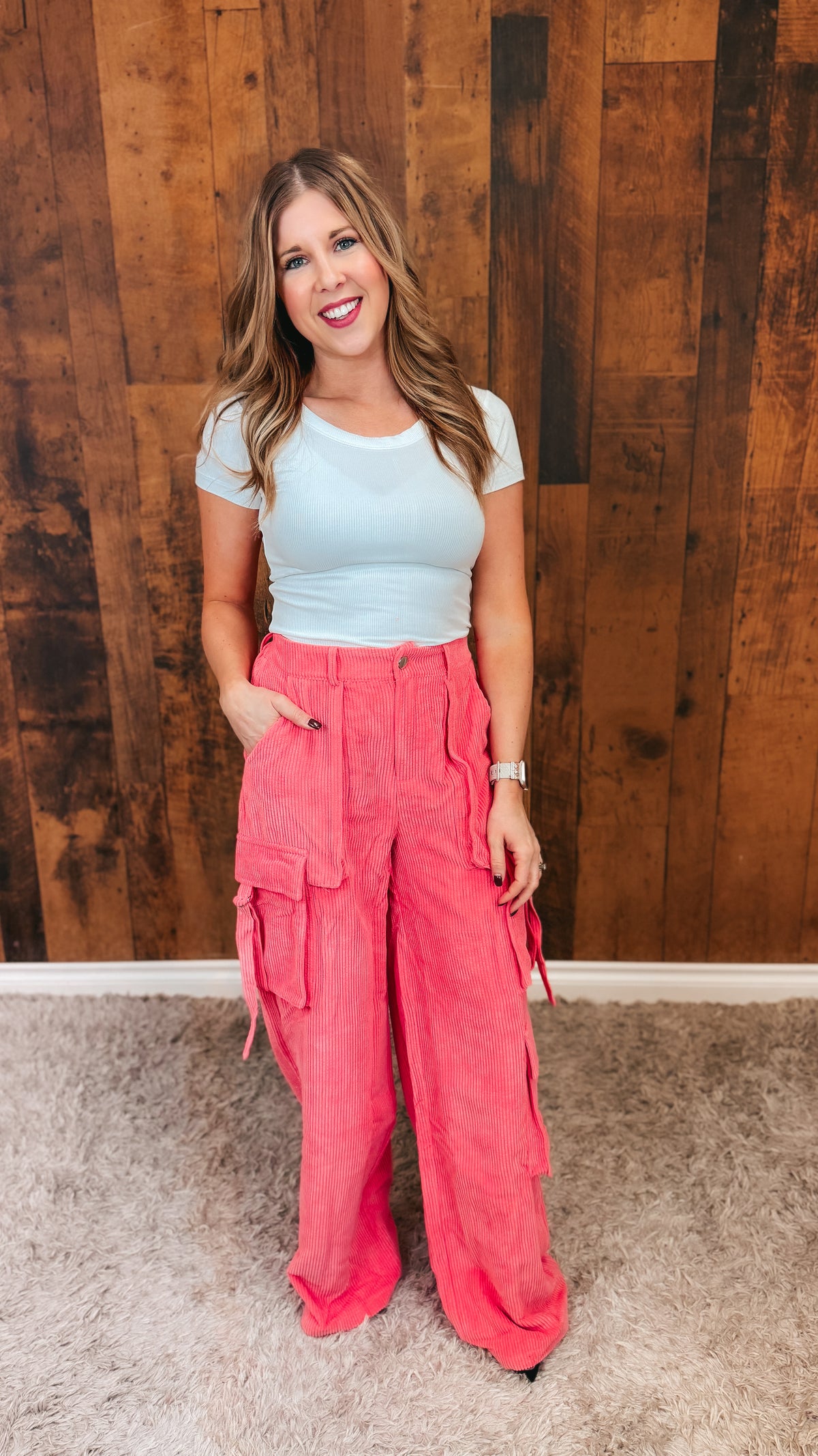 Alicia Corduroy Cargo Pants | Pink