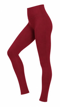 A high-waisted burgundy leggings, brushed soft fabric