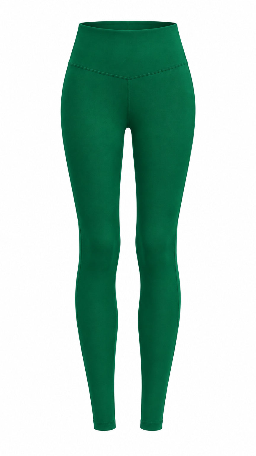 A high-waisted, full-length leggings in a solid hunter green colour, brushed soft fabric